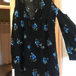Open shoulder black and blue flower dress